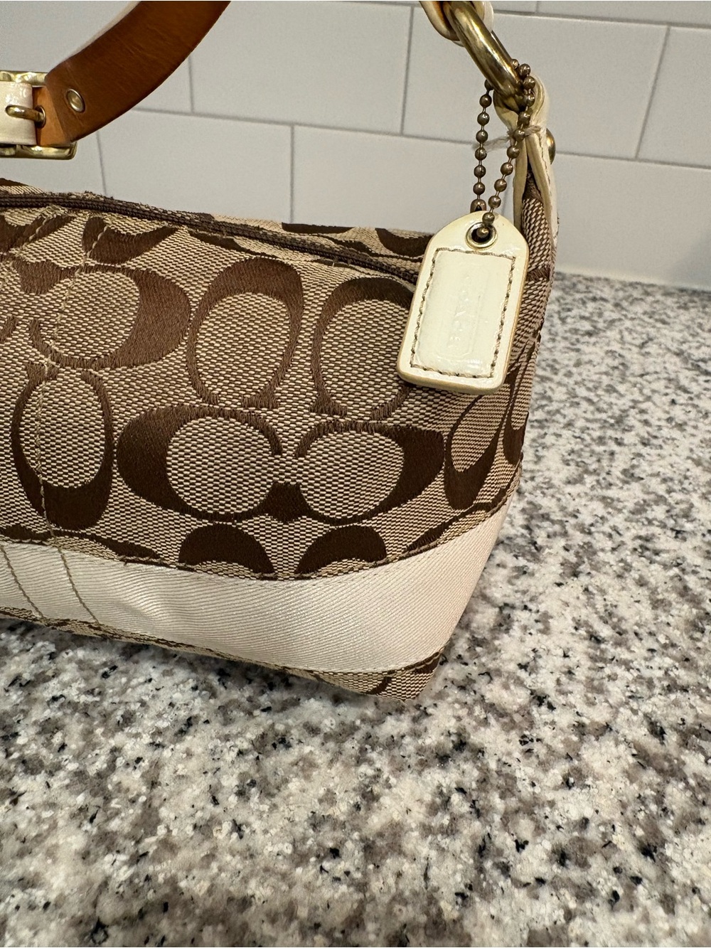 Coach Mini Shoulder Bag in Khaki, Cream with Red Charm - Picture 3 of 13